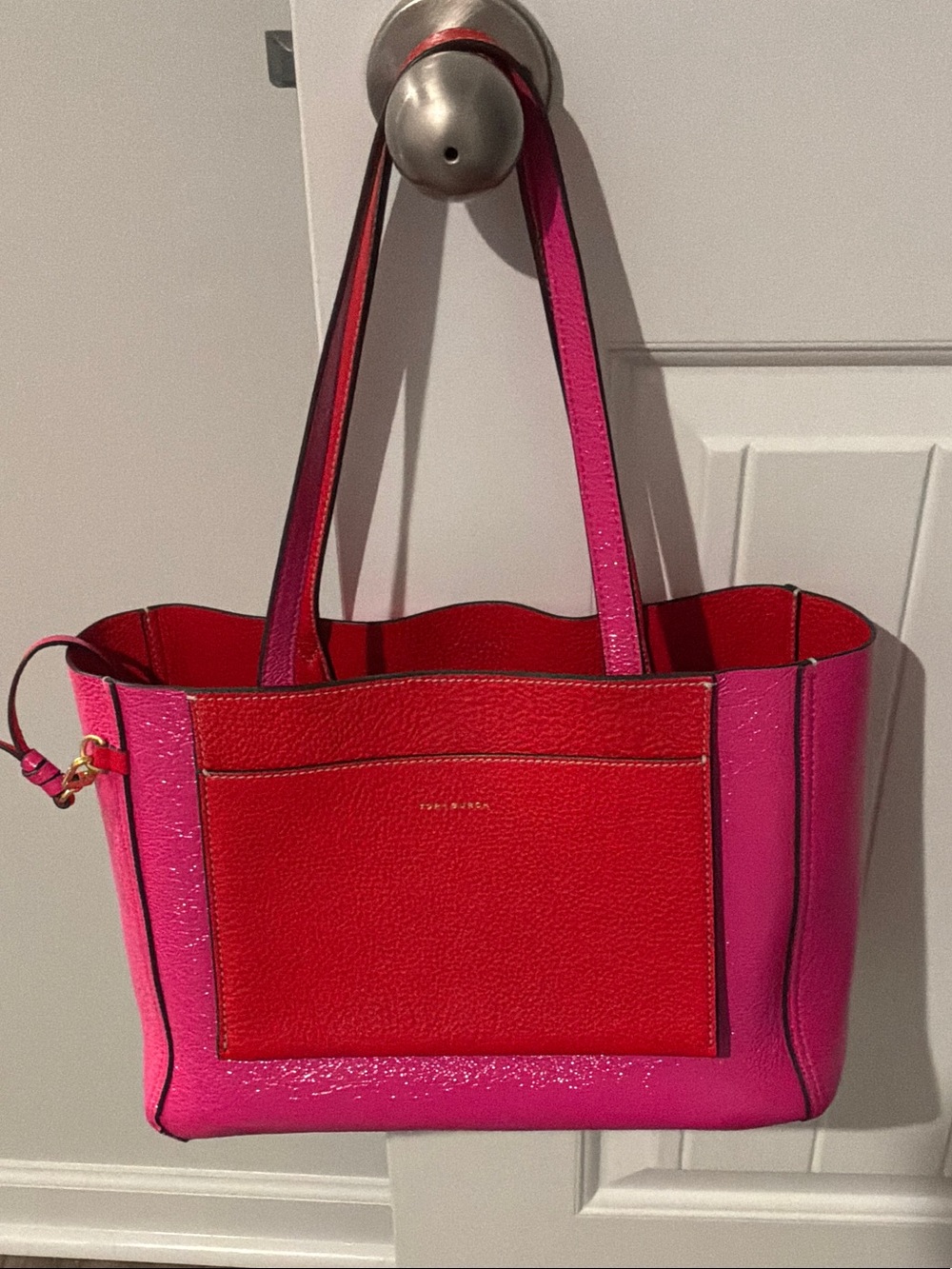 Tory Burch Pink and Red Leather Tote